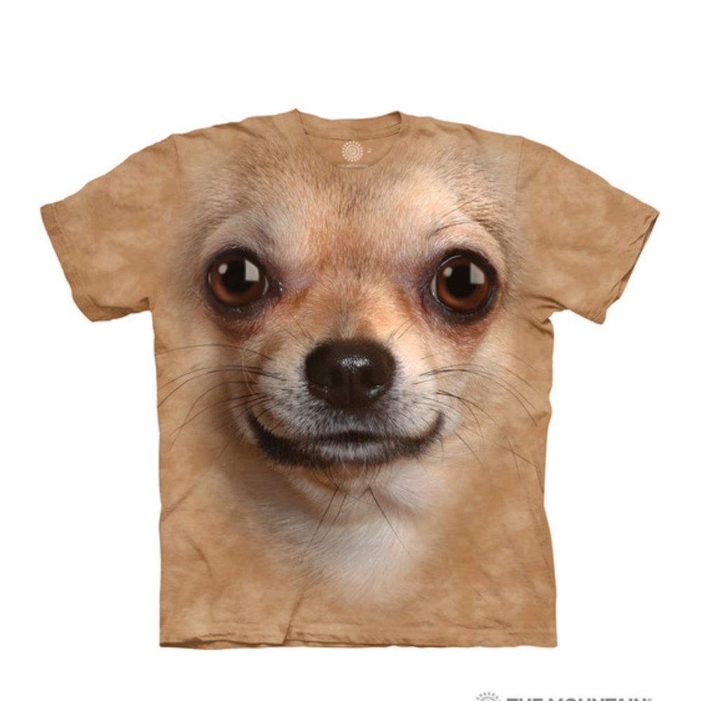 The Moutain t-shirt featuring Chihuahua face, large, unisex